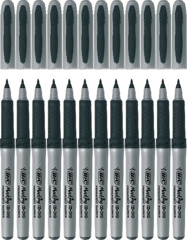 12x Marker Bic Ultra Fine, do płyt CD/DVD, okrągła, 0.8mm, czarny