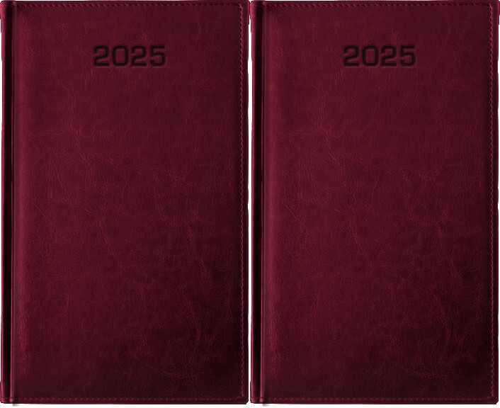 2x Kalendarz książkowy 2025, kieszonkowy, Udziałowiec, Lux, 92x155mm, tygodniowy, 64 kartki bordowy