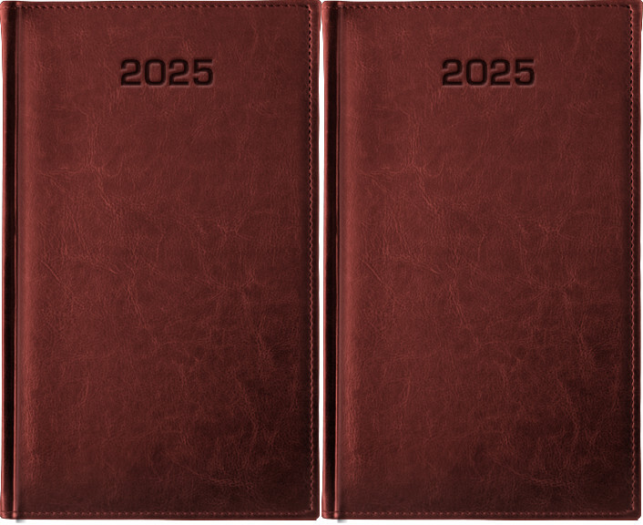 2x Kalendarz książkowy 2025, kieszonkowy, Udziałowiec, Lux, 92x155mm, tygodniowy, 64 kartki brązowy