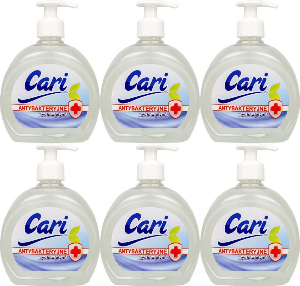 6x Mydło w płynie Cari, antybakteryjne, z dozownikiem, 500ml