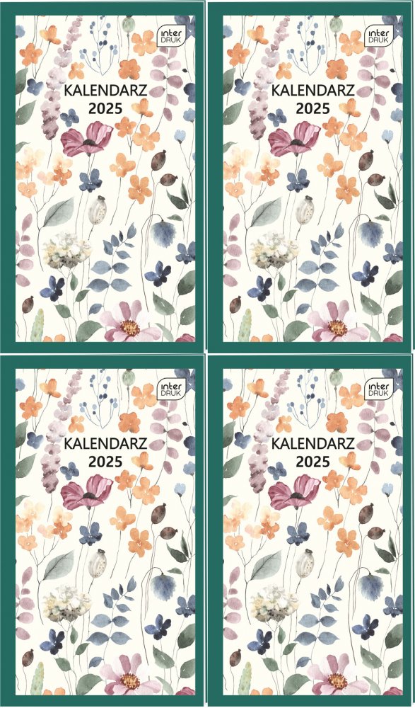4x Kalendarz książkowy 2025, Interdruk, 90x155mm, tygodniowy, 64 strony, mix wzorów