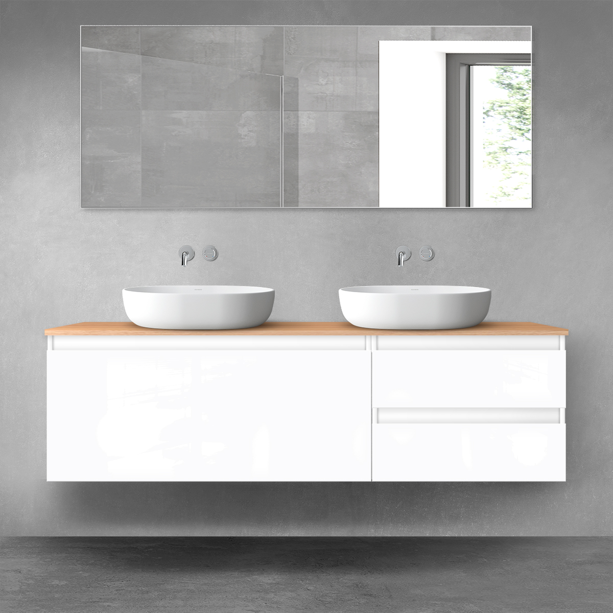 Oltens Vernal zestaw mebli łazienkowych 160 cm z blatem biały połysk/dąb 68440000 - Wysyłka w 24h