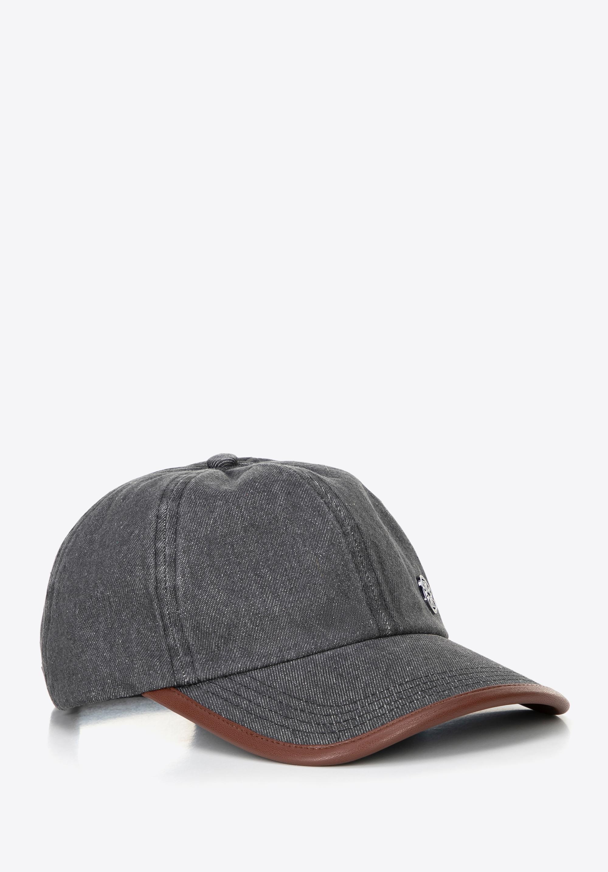 Czapka z daszkiem z domieszką bawełny unisex szaro - brązowa