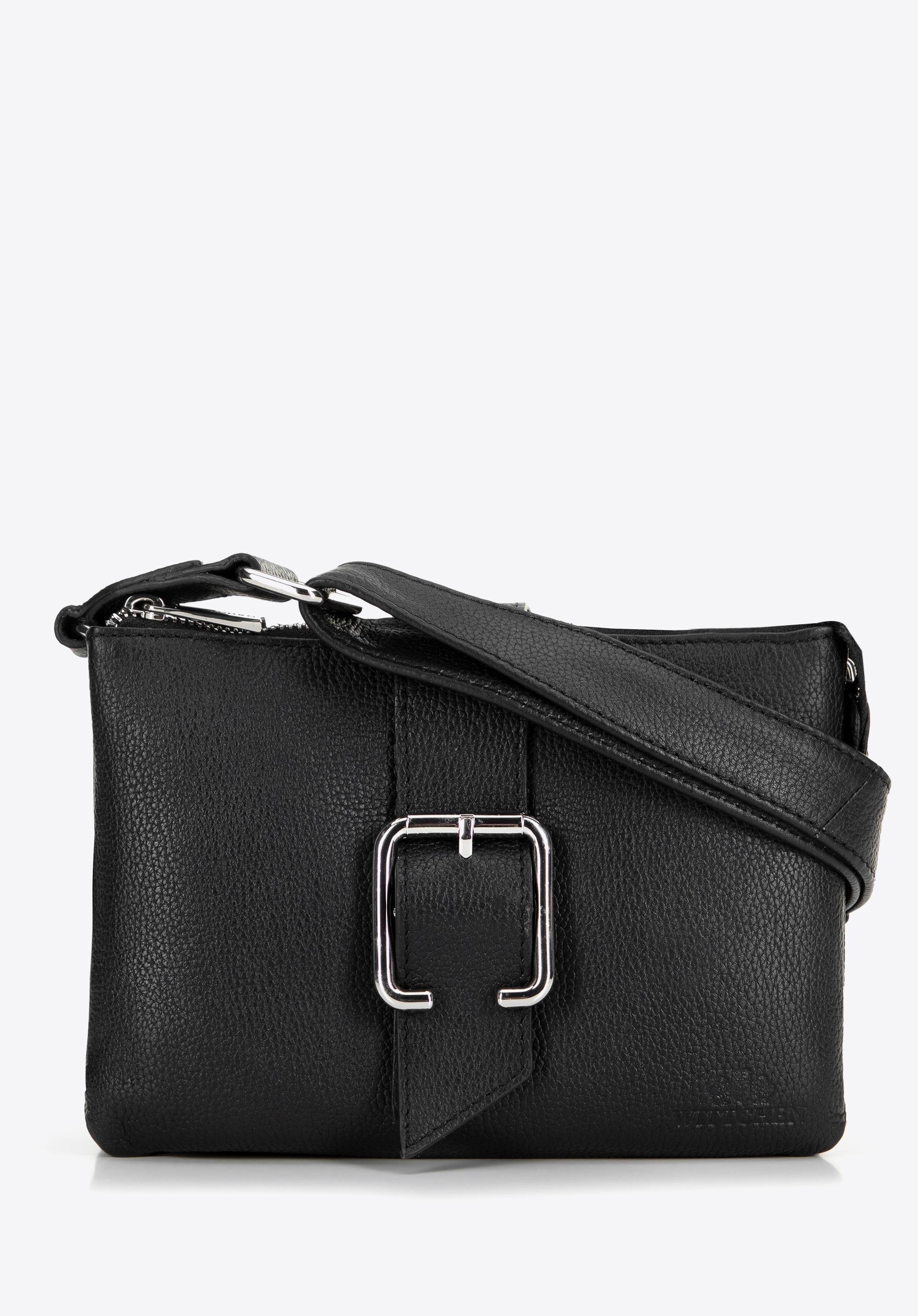 Damska crossbody ze skóry z klamrą czarna