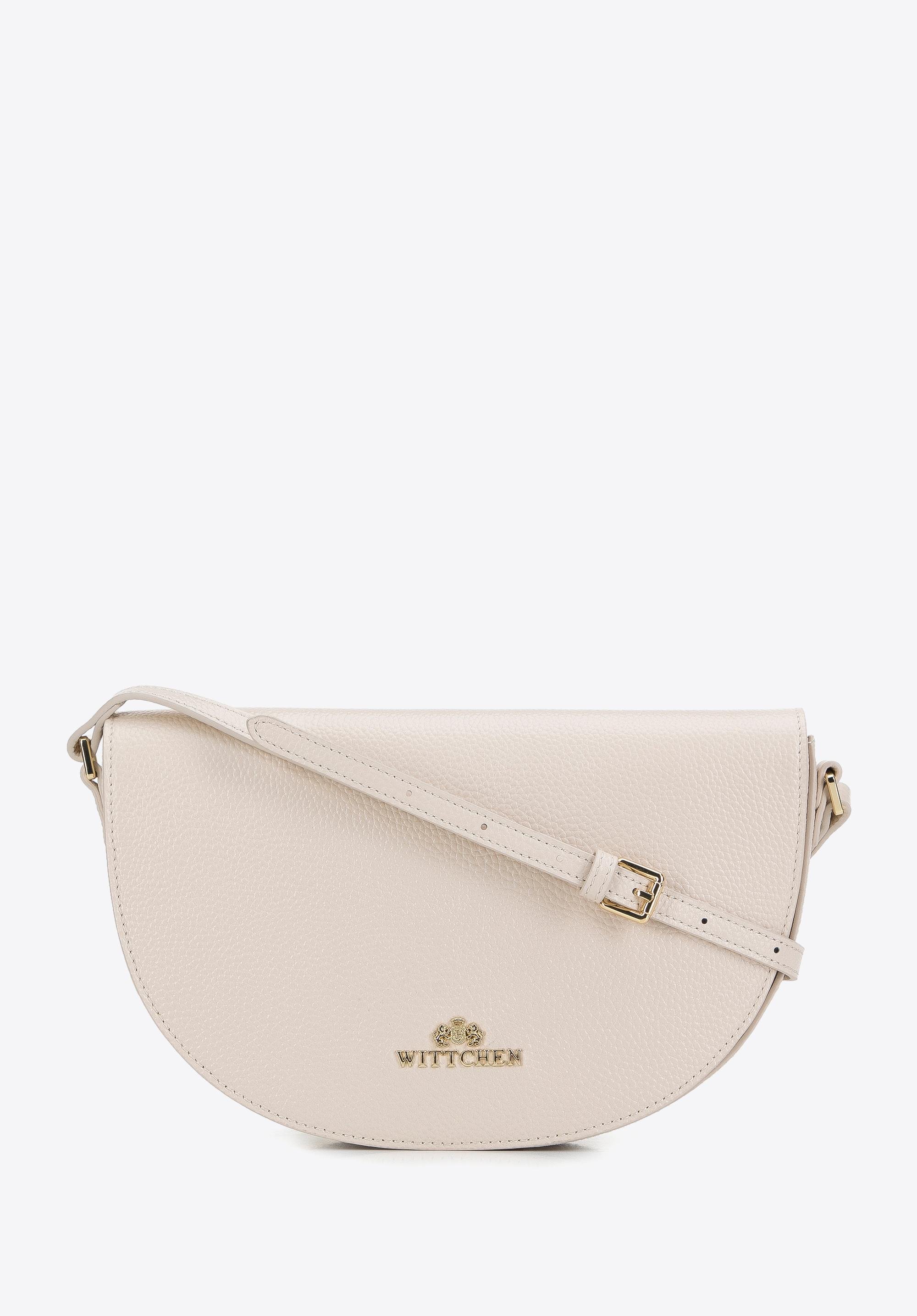 Damska saddle bag z groszkowanej skóry kremowa