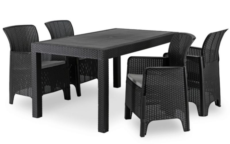 Zestaw Mebli Ogrodowych Mebel Elite Stół i 4 Fotele Technorattan Czarny 1 kpl