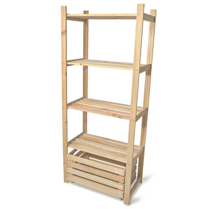 Regał Magazynowy Hurtownia-Mebli Półek 3 Regał Sosnowy Ze Skrzynią 4 Półki 63cm Sosnowy Sosnowy 63x32x148 cm 1szt.