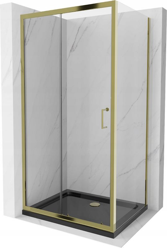 Kabina prysznicowa Mexen Apia rozsuwana 120 x 90 cm transparent złota + brodzik Flat czarny