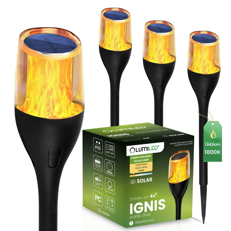 Lampa Solarna Lumiled Ogrodowa LED Zewnętrzna Efekt Płomienia 64 cm 4 szt.