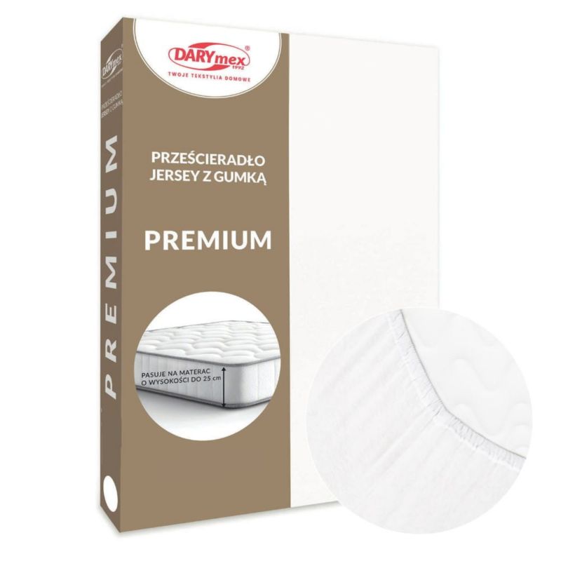 Prześcieradło jersey z gumką Darymex 200x220 kolor biały PREMIUM 1 szt.