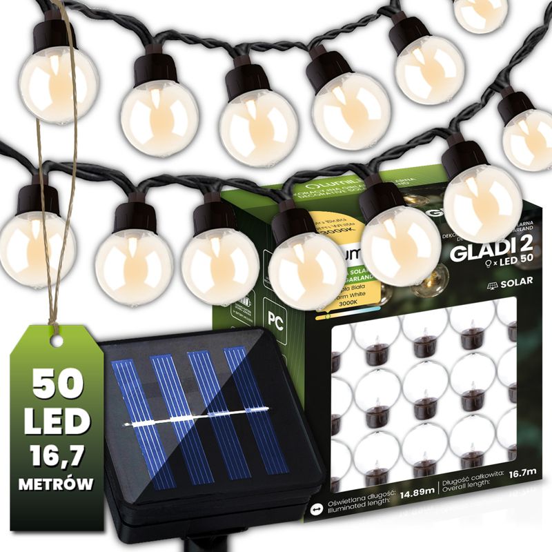 Girlanda Solarna Lumiled Ogrodowa 50x LED Ozdobne Kuleczki 16.7m 3000K 1 szt.