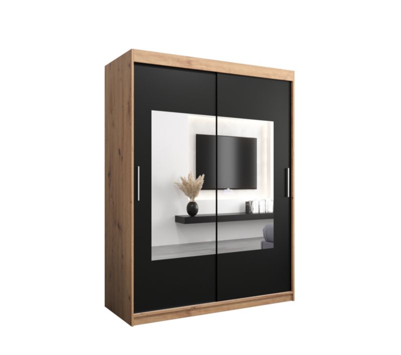 Szafa przesuwna Garderoba Abiks TORINO 150 dąb artisan + czarny mat 1 szt.