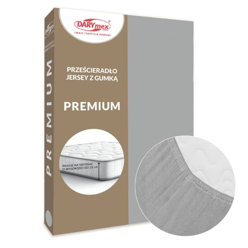 Prześcieradło jersey z gumką Darymex 200x220 kolor popiel PREMIUM 1 szt.