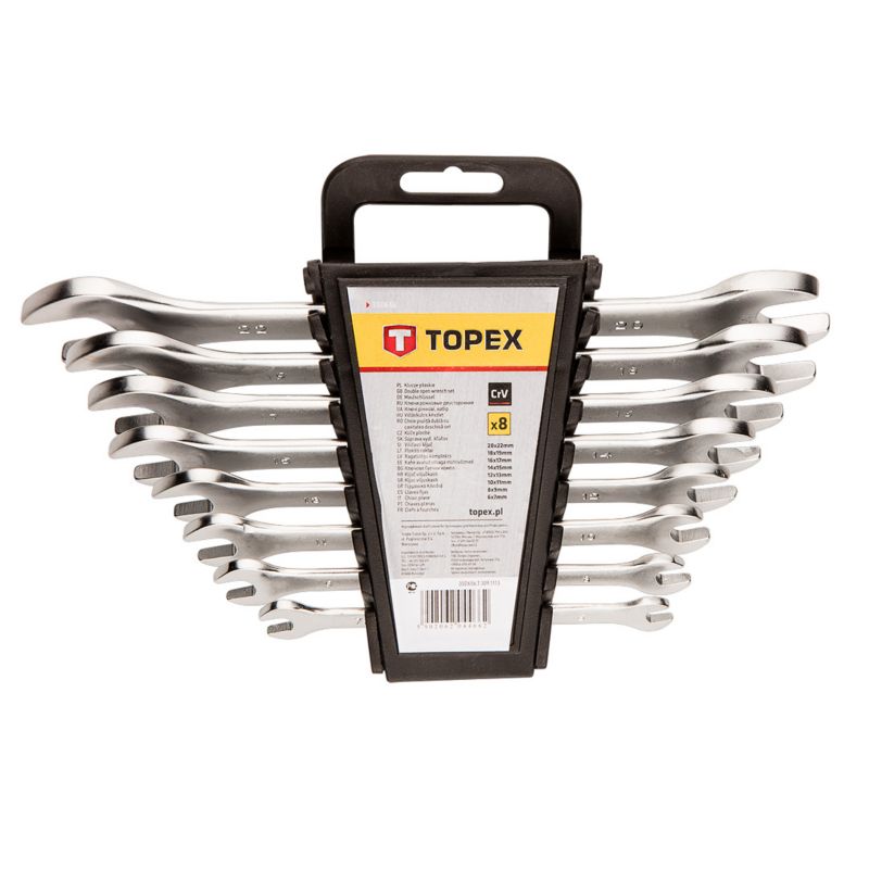 Klucze płaskie TOPEX dwustronne 6-22 mm, zestaw 8 szt. 1 kpl