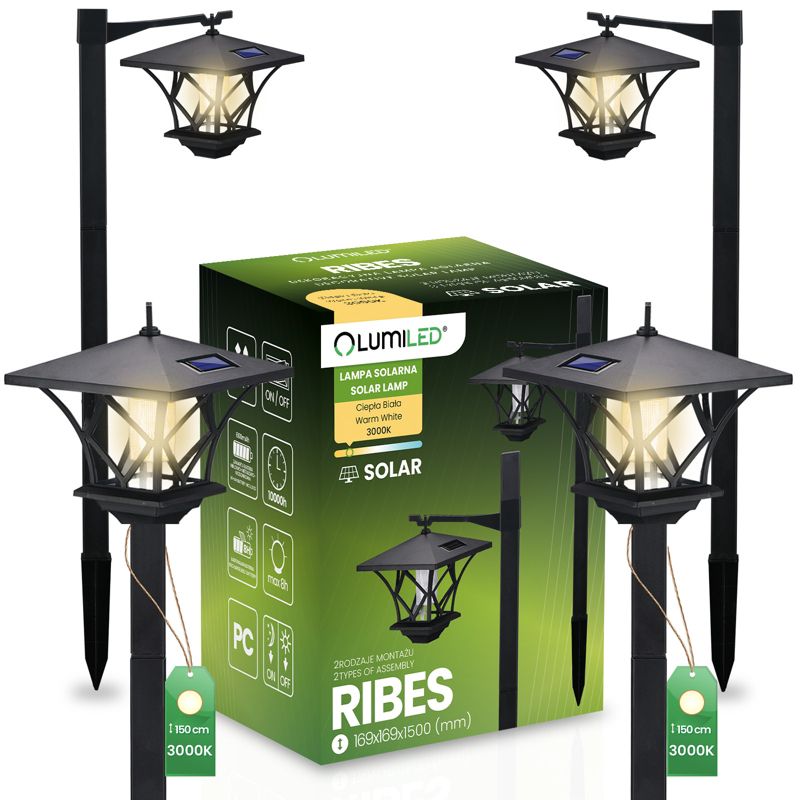 Lampa Solarna Lumiled Ogrodowa LED Latarnia Zewnętrzna 150cm 2 szt.
