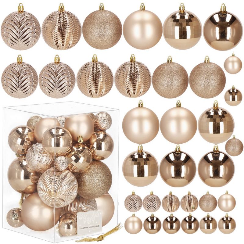Bombki choinkowe Springos, zawieszki na choinkę 8/6/4cm, ozdoby świąteczne rose gold 33 szt.