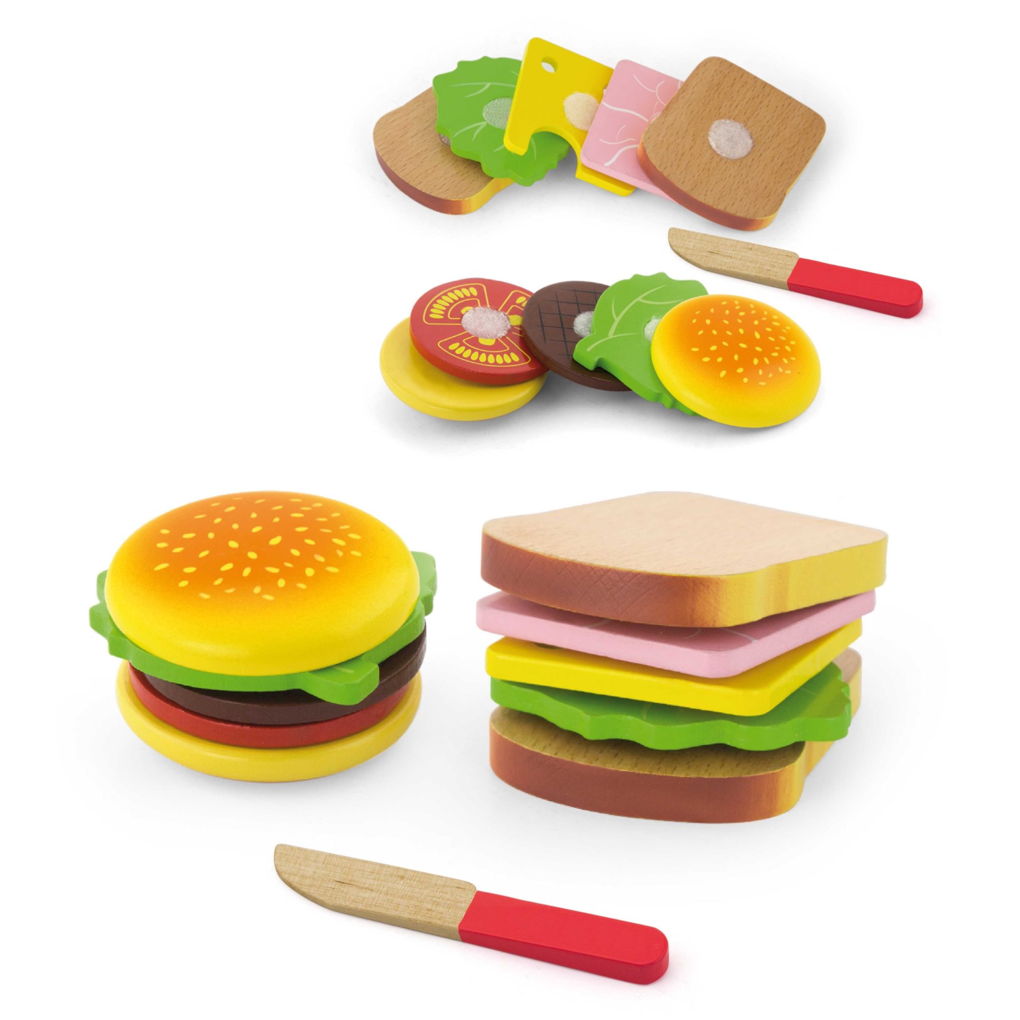 Drewniany hamburger i zestaw do krojenia AL