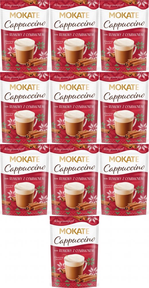 10x Kawa rozpuszczalna Mokate Cappuccino, rozgrzewający rum z cynamonem, 110g