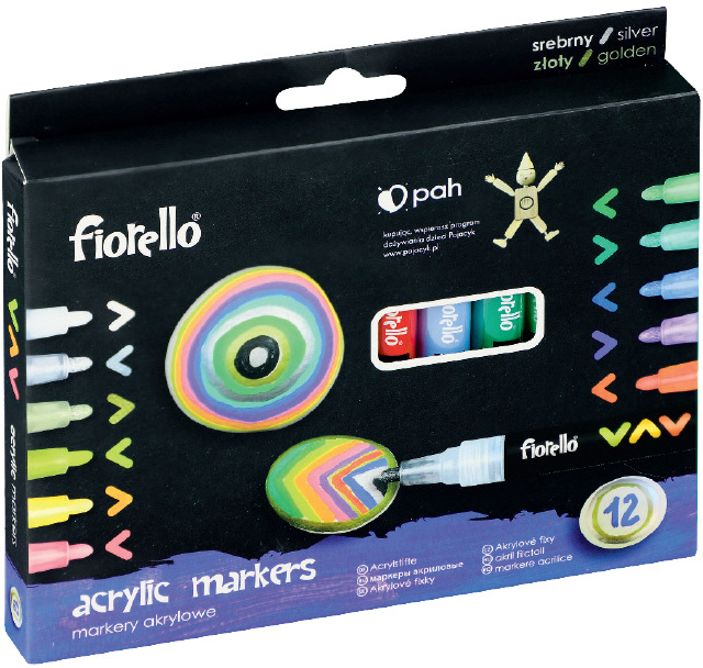 Marker akrylowy Fiorello, 2mm, 12 sztuk, mix kolorów