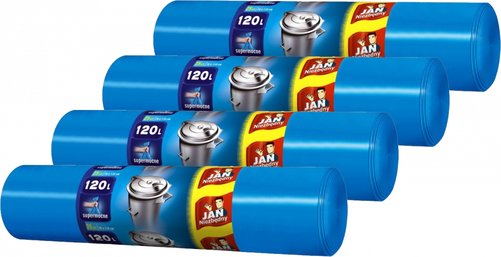 4x Worki na śmieci Jan Niezbędny, na odpady zmieszane, 120l, 25 sztuk, niebieski