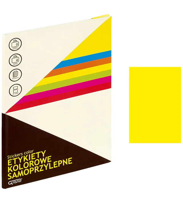 Etykiety kolorowe samoprzylepne Grand, A4, 25 sztuk, żółty