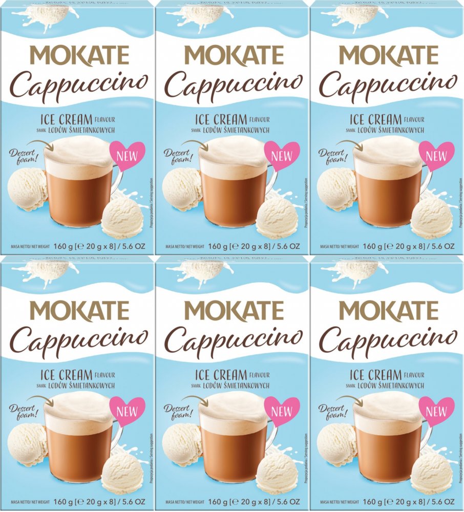 6x Kawa rozpuszczalna w saszetkach Mokate Cappuccino Ice Cream, lody śmietankowe, 8 sztuk x 20g
