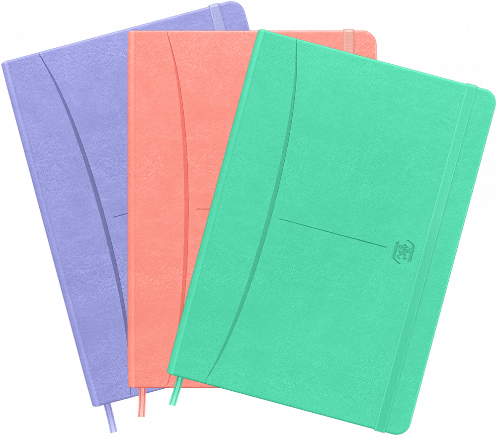 3x Notatnik w kratkę Oxford Signature, z gumką, A5, twarda oprawa, 80 kartek, mix kolorów pastelowych