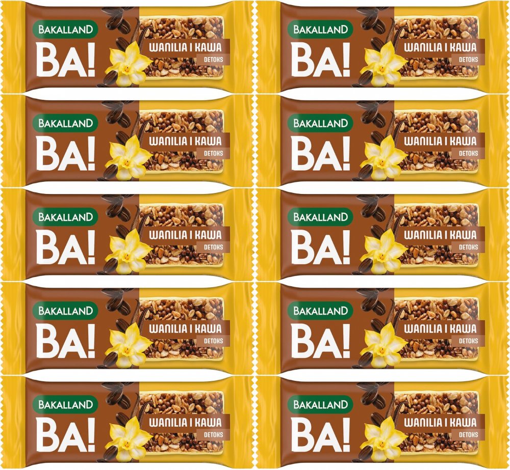 10x Baton zbożowy Bakalland BA! Detox, wanilia i kawa, 38g