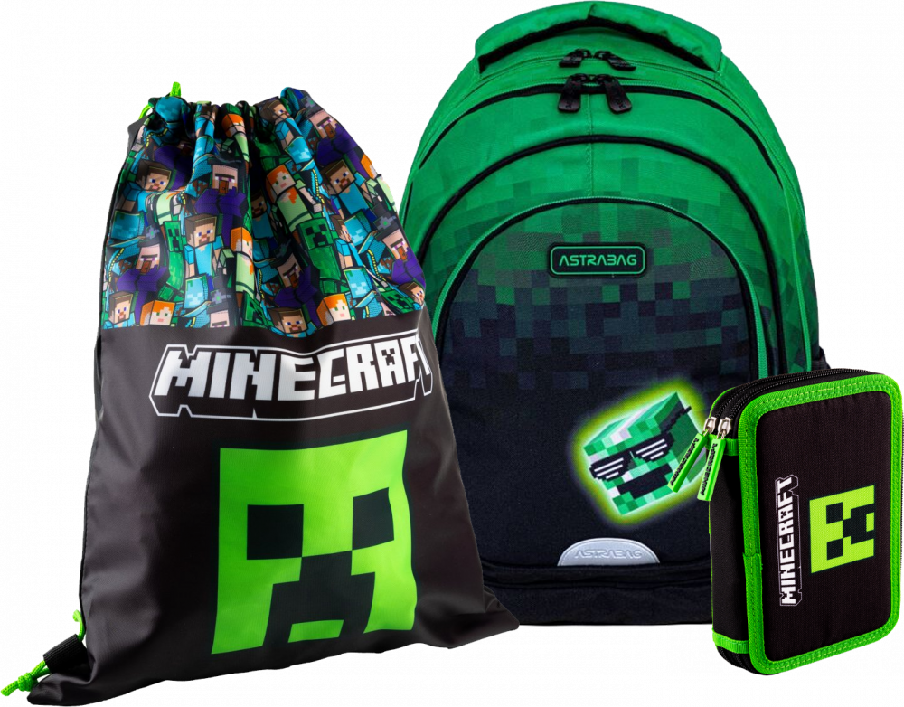 Zestaw: Plecak Astrabag Pixel Hero + piórnik + worek na buty Astra Minecraft