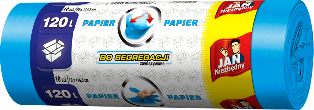 Worki na śmieci Jan Niezbędny, na papier, 120l, 10 sztuk, niebieski