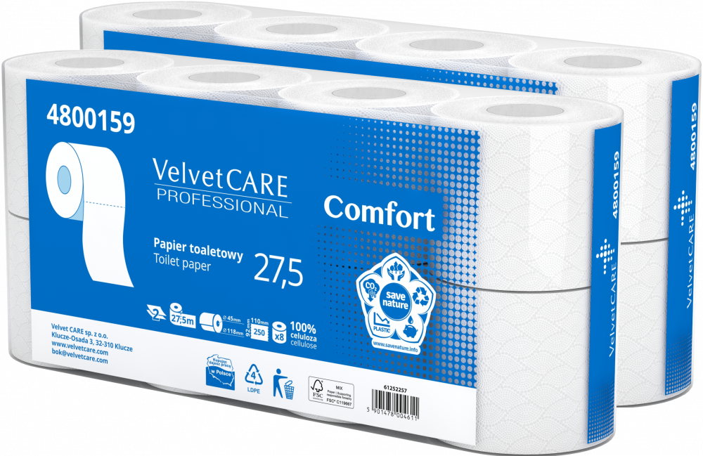 2x Papier toaletowy VelvetCARE Professional, 2-warstwowy, 27.5m, 8 rolek, biały