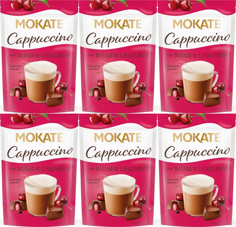 6x Kawa rozpuszczalna Mokate Cappuccino, wiśnia w czekoladzie, 110g