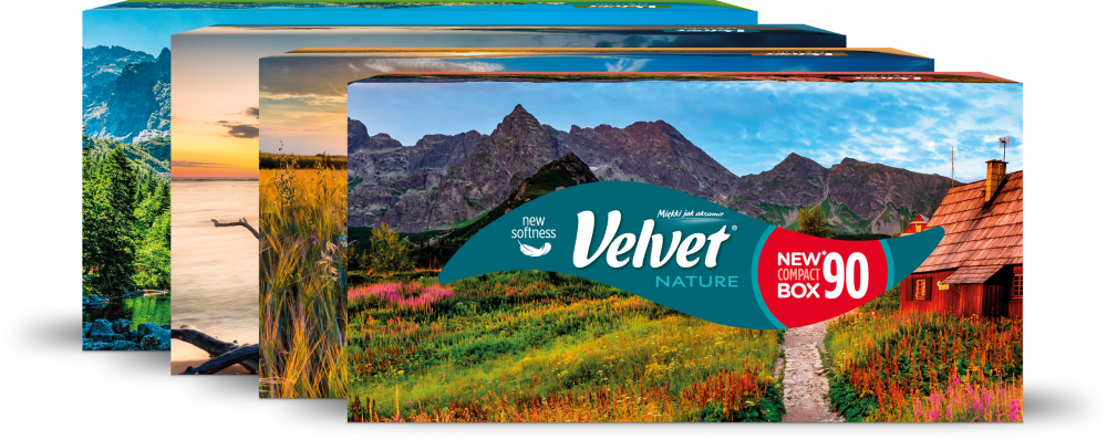 4x Chusteczki higieczne Velvet Nature, w kartoniku, 90 sztuk