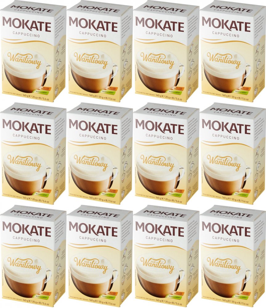 12x Kawa rozpuszczalna w saszetkach Mokate Cappuccino, waniliowy, 8 sztuk x 20g