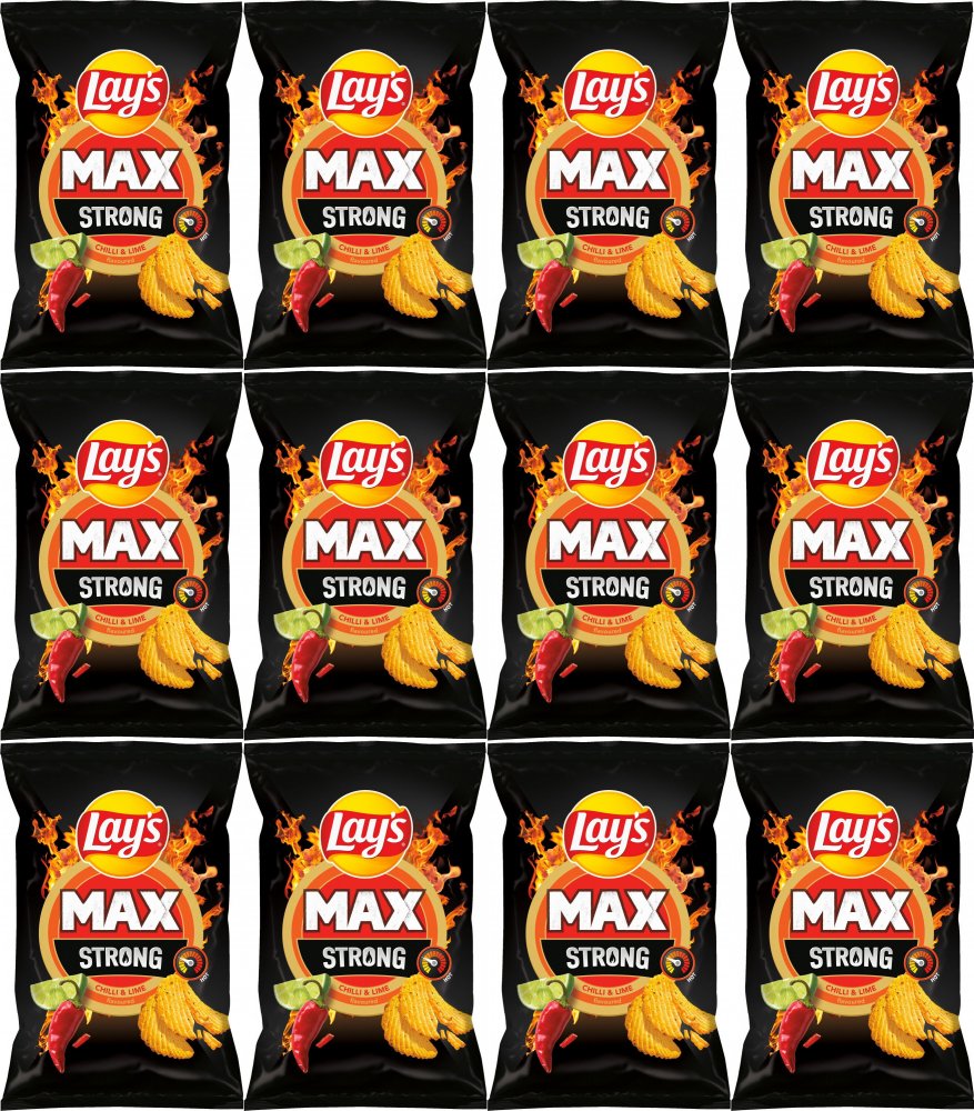 12x Chipsy Lay's Max Strong Chilli & Lime karbowane, ostre chilli i limonka, 120g