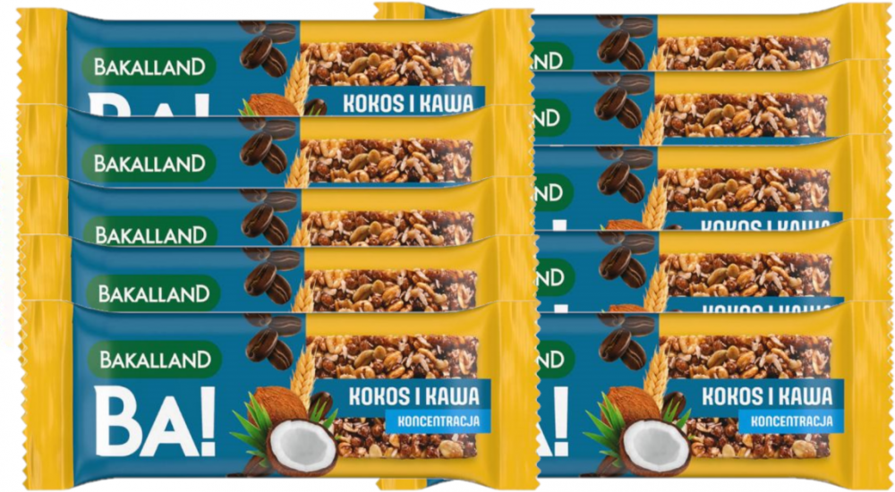 10x Baton Bakalland Koncentracja, kokos i kawa, 35g