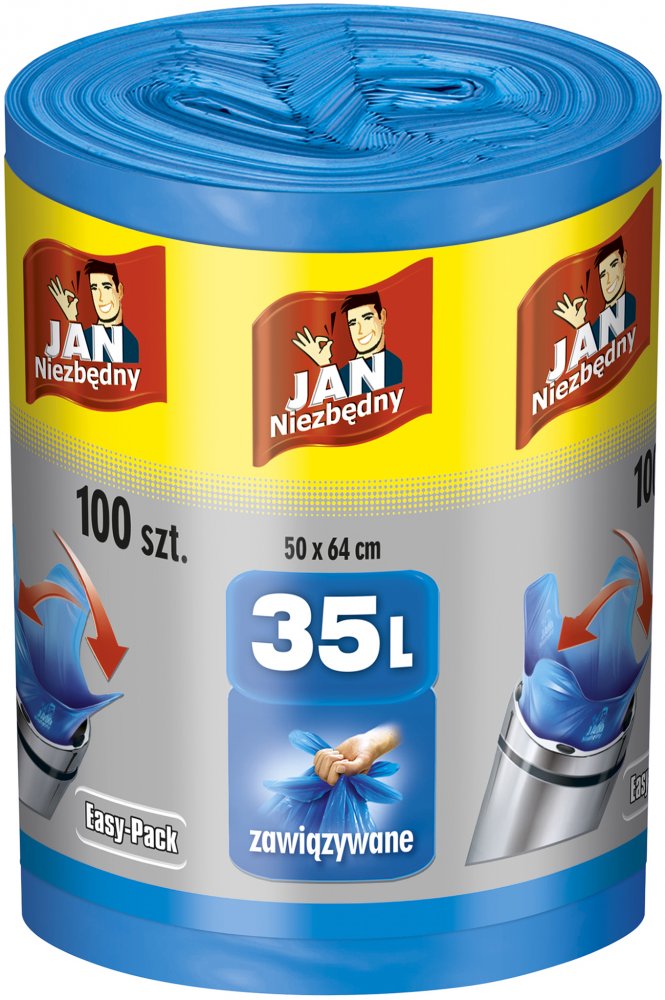 Worki na śmieci Jan Niezbędny Easy Pack, na odpady zmieszane,35l, 100 sztuk, niebieski