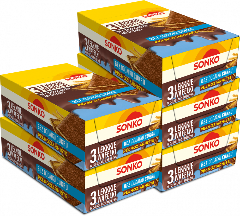 55x Lekkkie wafelki Sonko, w czekoladzie mlecznej, bez dodatku cukru, 3 sztuki, 36g