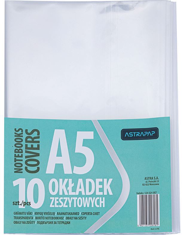 Okładka na zeszyt Astra Astrapap, A5, 10 sztuk, transparentny