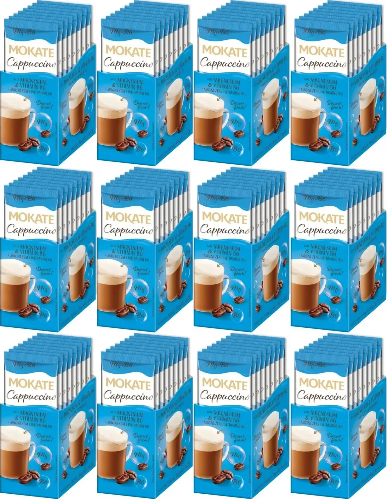12x Kawa rozpuszczalna w saszetkach Mokate Cappuccino, z magnezem, 8 sztuk x 20g