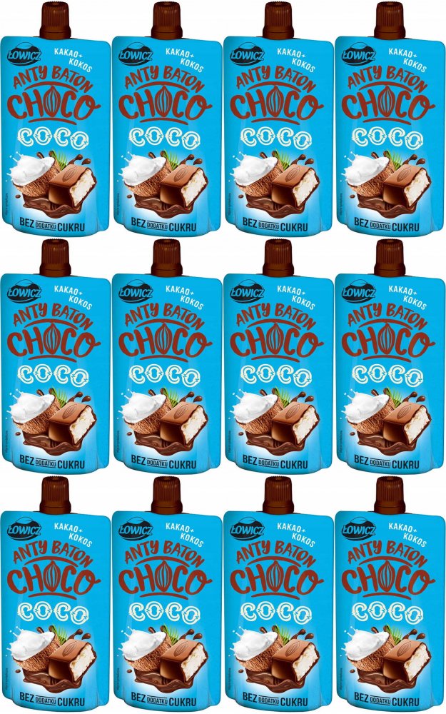 12x Mus antybaton Łowicz Choco Coco, kakao i kokos, bez cukru, 100g