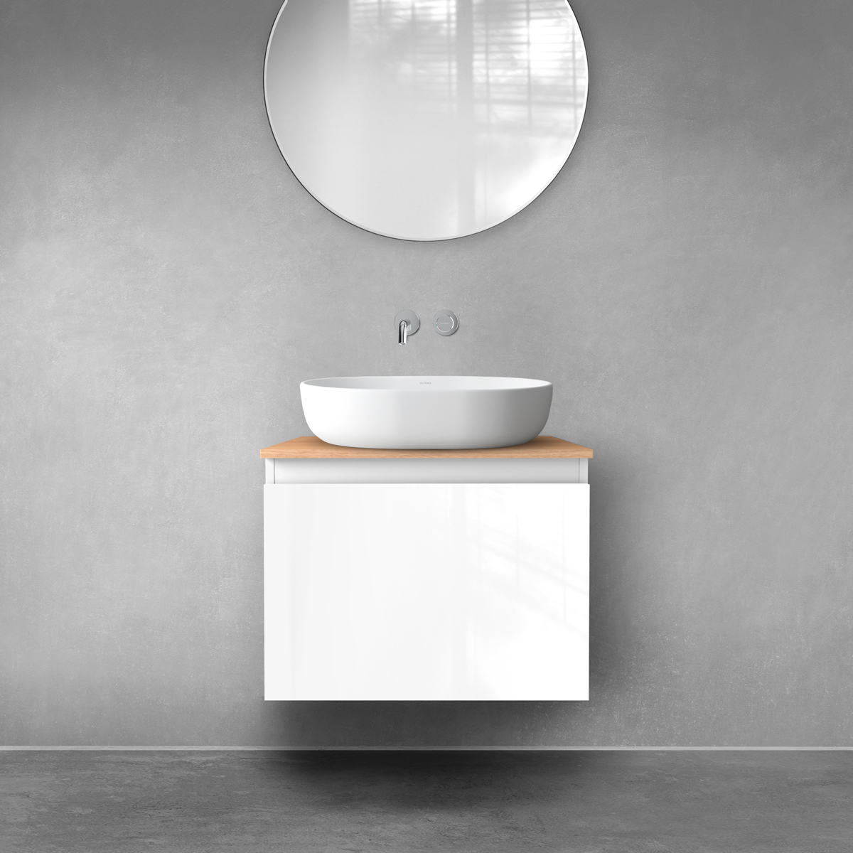 Oltens Vernal szafka 60 cm podumywalkowa wisząca z blatem biały połysk/dąb 68111000 - Wysyłka w 24h