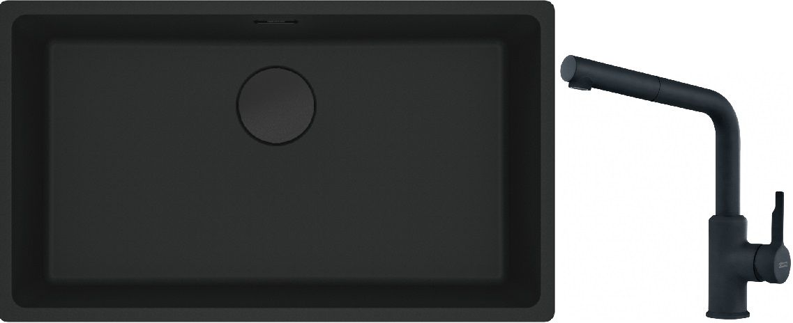 Franke Maris MRG 110-72 zlewozmywak 72x40 cm Fragranite czarny mat z baterią kuchenną Urban czarny mat (1250697757, 1150627523)
