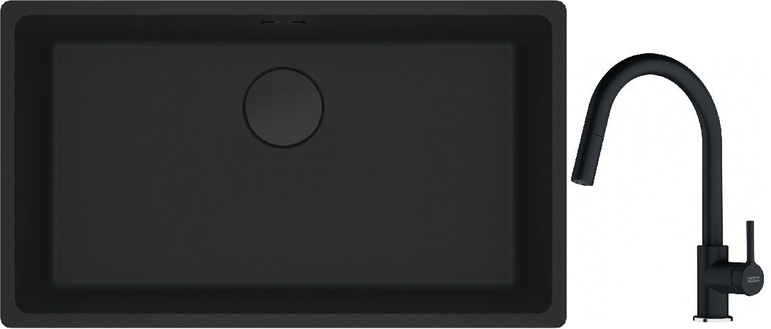 Franke Maris MRG 110-72 zlewozmywak 72x40 cm Fragranite czarny mat z baterią kuchenną Lina onyx (1250697757, 1150626055)