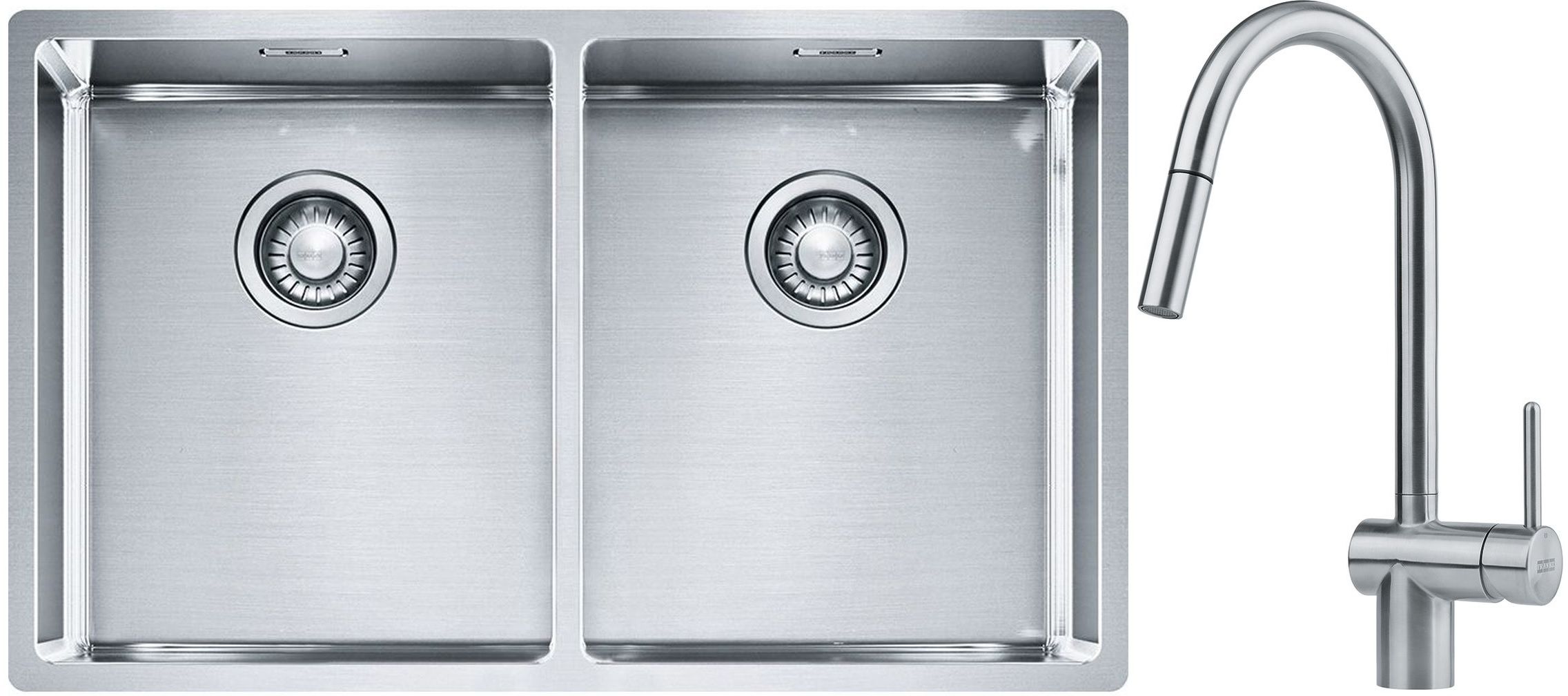 Franke Box BXX 220/120 34-34 zlewozmywak 74x45 cm stalowy z baterią kuchenną Leda Neo stal szlachetna (1270370188, 1150590047) - Wysyłka w 24h