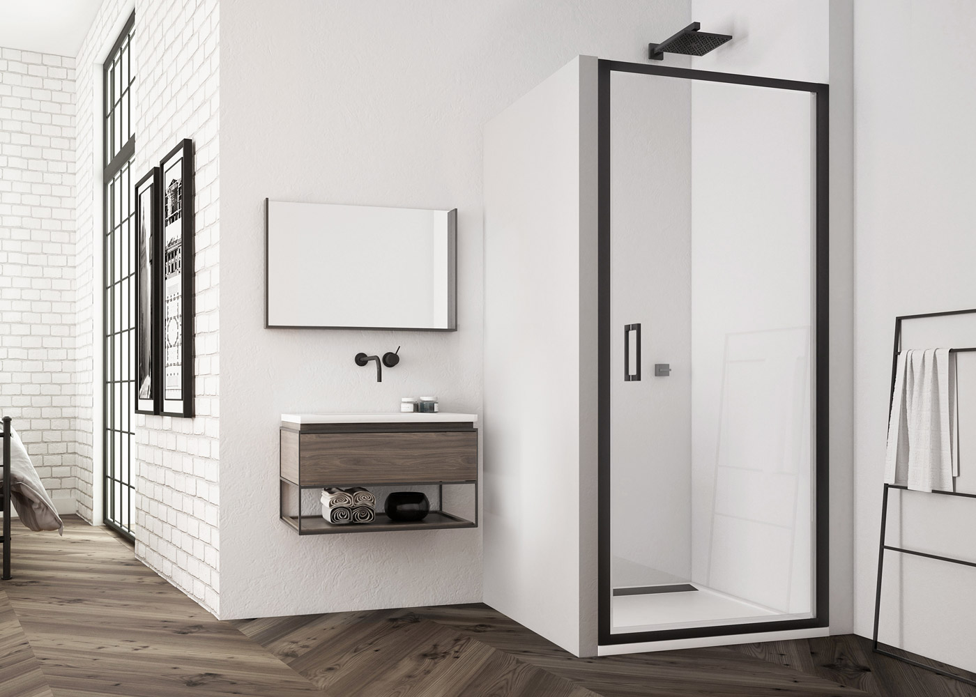 Sanswiss Top Line-S Black drzwi prysznicowe 70 cm wahadłowe czarny mat/szkło przezroczyste TLSP0700607