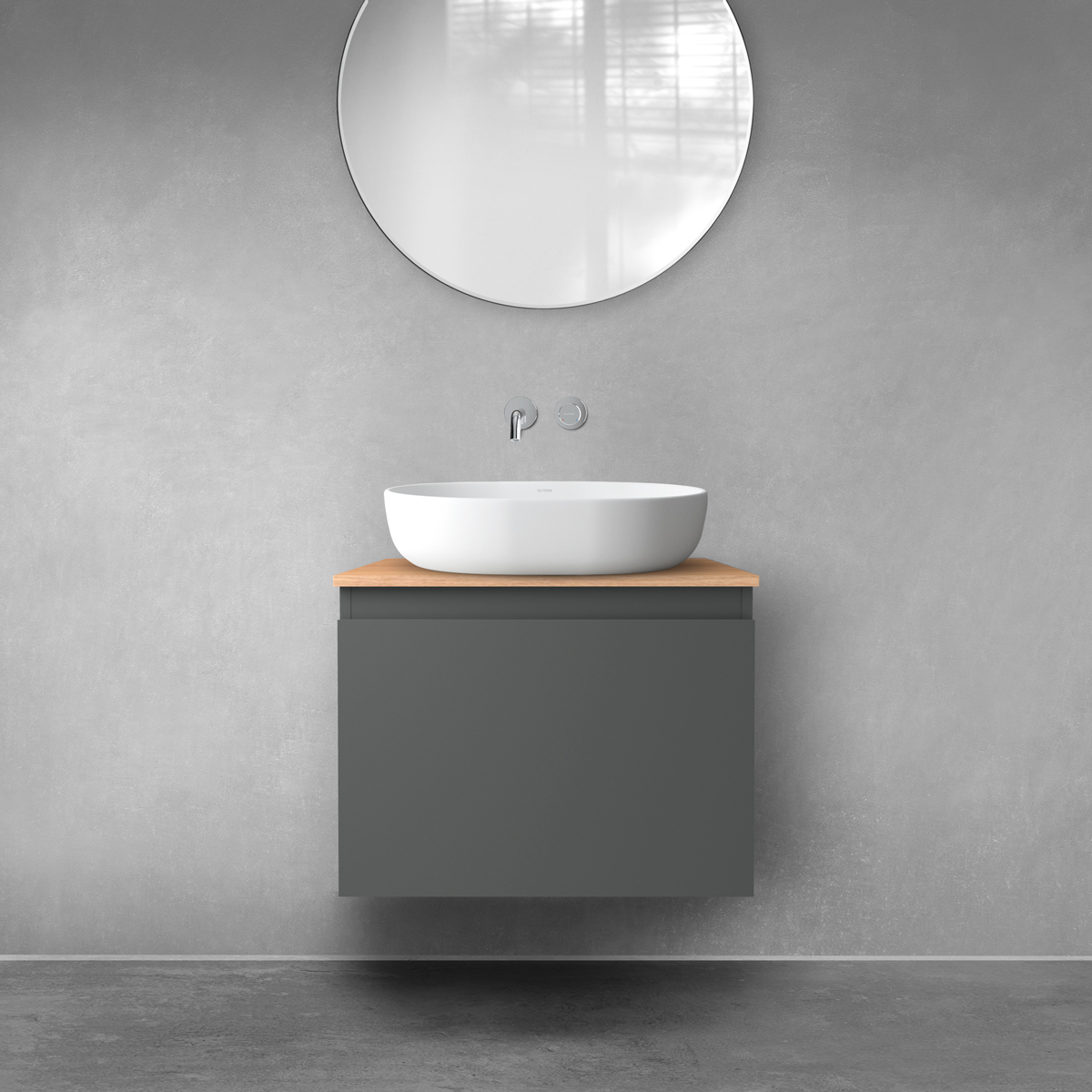 Oltens Vernal szafka 60 cm podumywalkowa wisząca z blatem grafit mt/dąb 68111400 - Wysyłka w 24h