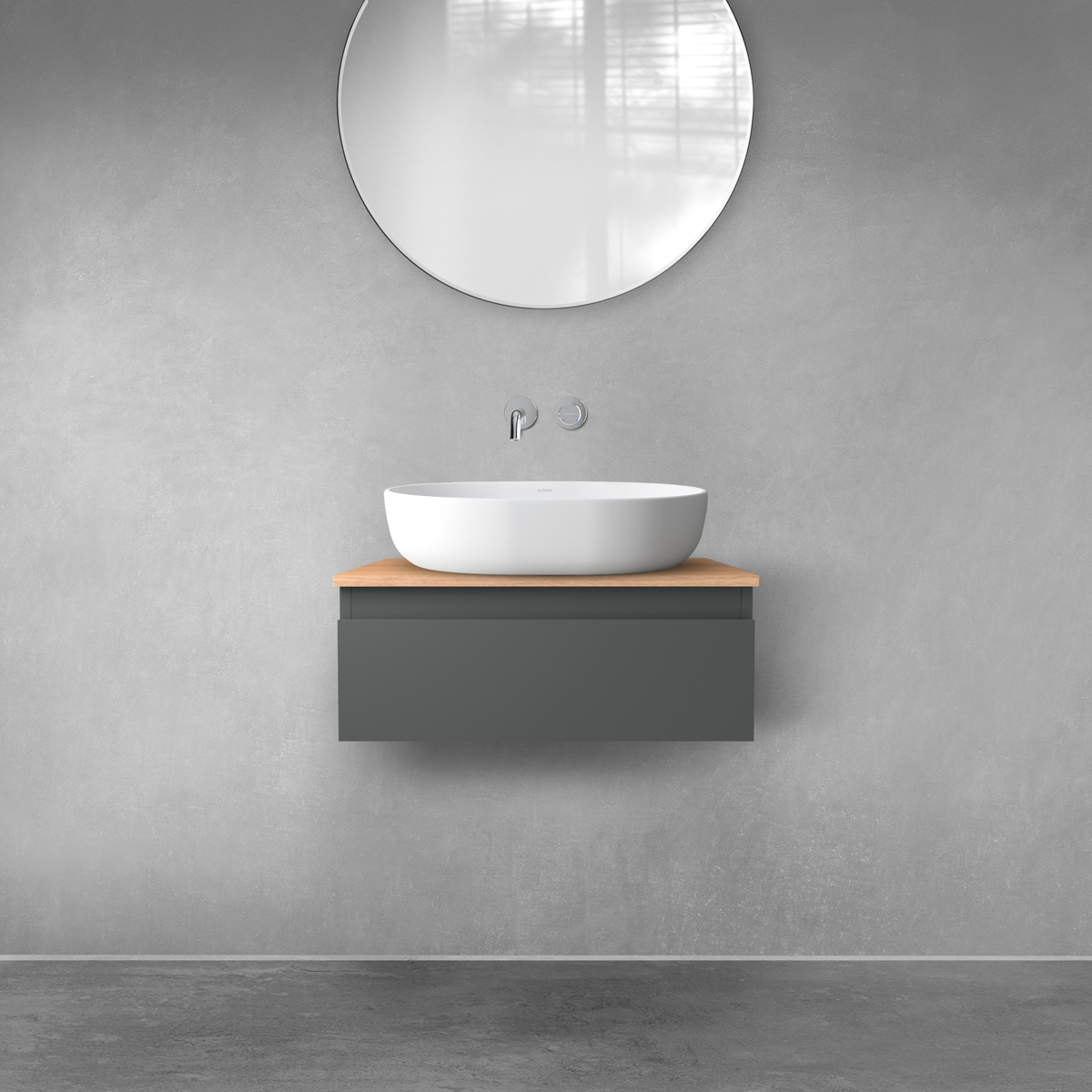 Oltens Vernal szafka 60 cm podumywalkowa wisząca z blatem grafit mat/dąb 68107400 - Wysyłka w 24h