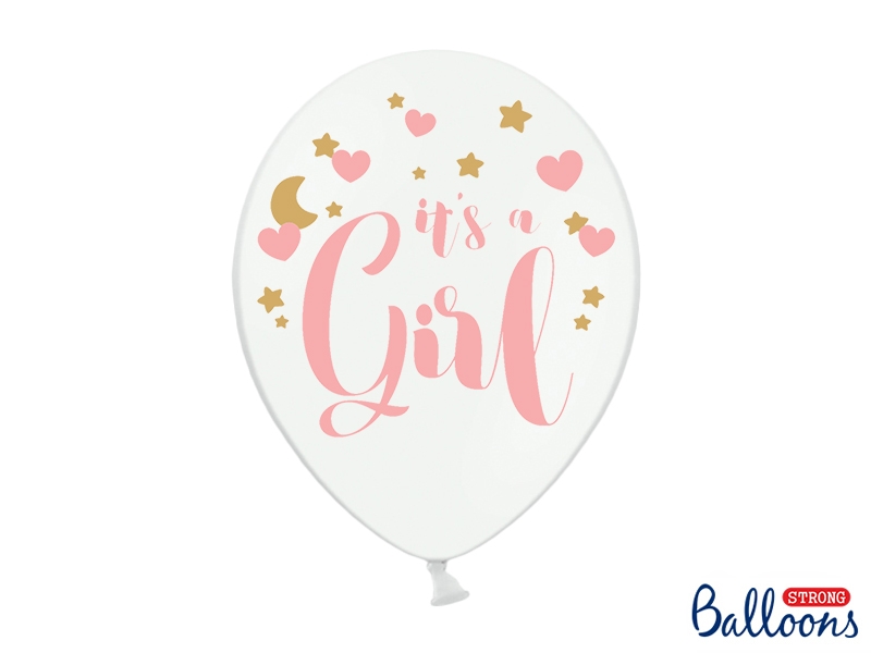 Balony 30cm, It's a Girl, P. Pure White (1 op. / 6 szt.)