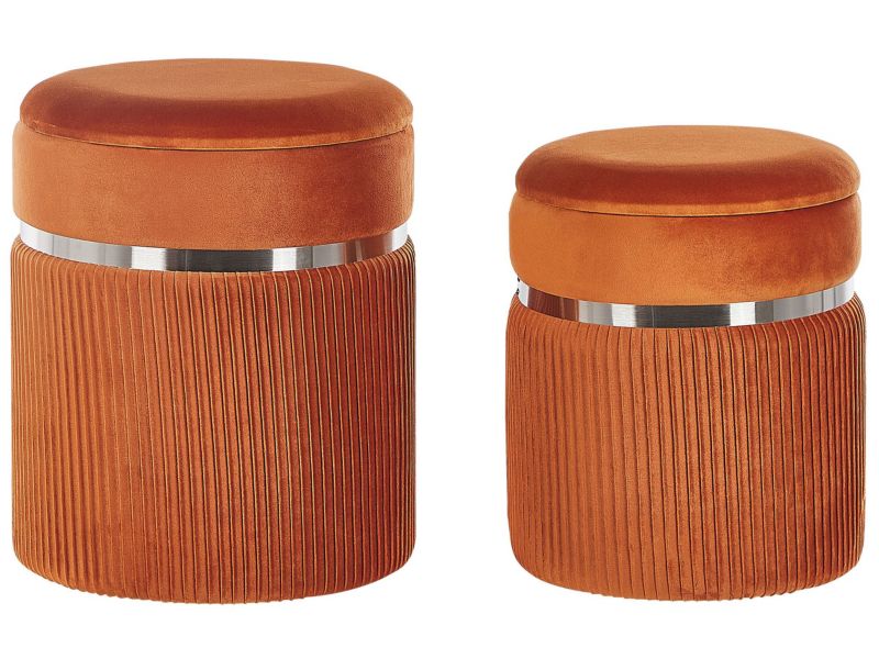 Puf Camdenton Zestaw 2 Pomarańczowy Welur 36/31 cm 36/31 cm 1 par.